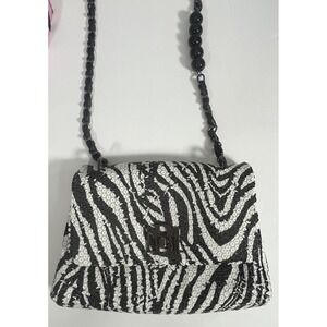 Badgley Mischa Sequin Crossbody Black White Purse Chain‎ Bead Zebra Print